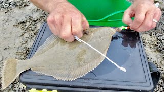 How to safely un hook deep hooked Flatfish - Flounder, Dab, Plaice, Fluke SUPER CHEAP EASY HOMEMADE