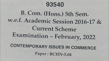 2022, MDU, B.com(H), 5th sem | CIC - question paper