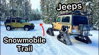 How to make snowmobilers Mad.  Jeeps on a groomed trail!
