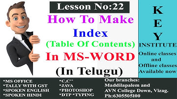How To Make Index In MS-Word In Telugu || Key Institute Vizag ||