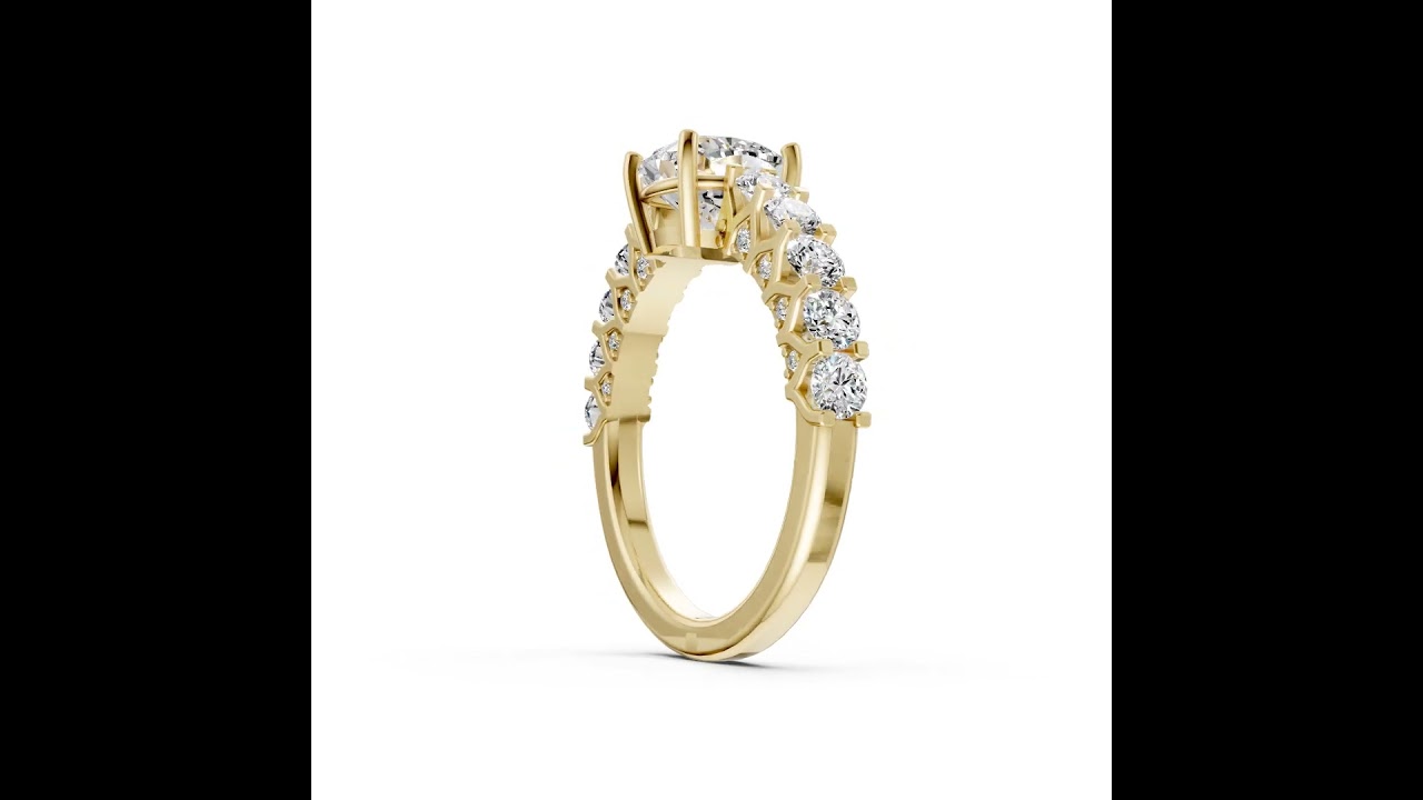 Cushion Cut Diamond With Scalloped Graduated Shank Ring