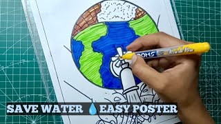 Save Water Poster Drawing 🌍💧 | Jal Bachao Kal Bachao Easy Drawing