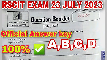Rscit 23 july 2023 Answer Key | Rscit Exam Answer Key 2023 | Rscit Paper Answer Key| Rkcl Vmou