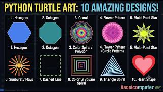 #aceicomputer  Python Turtle Art: 10 Amazing Geometric Patterns Source Code