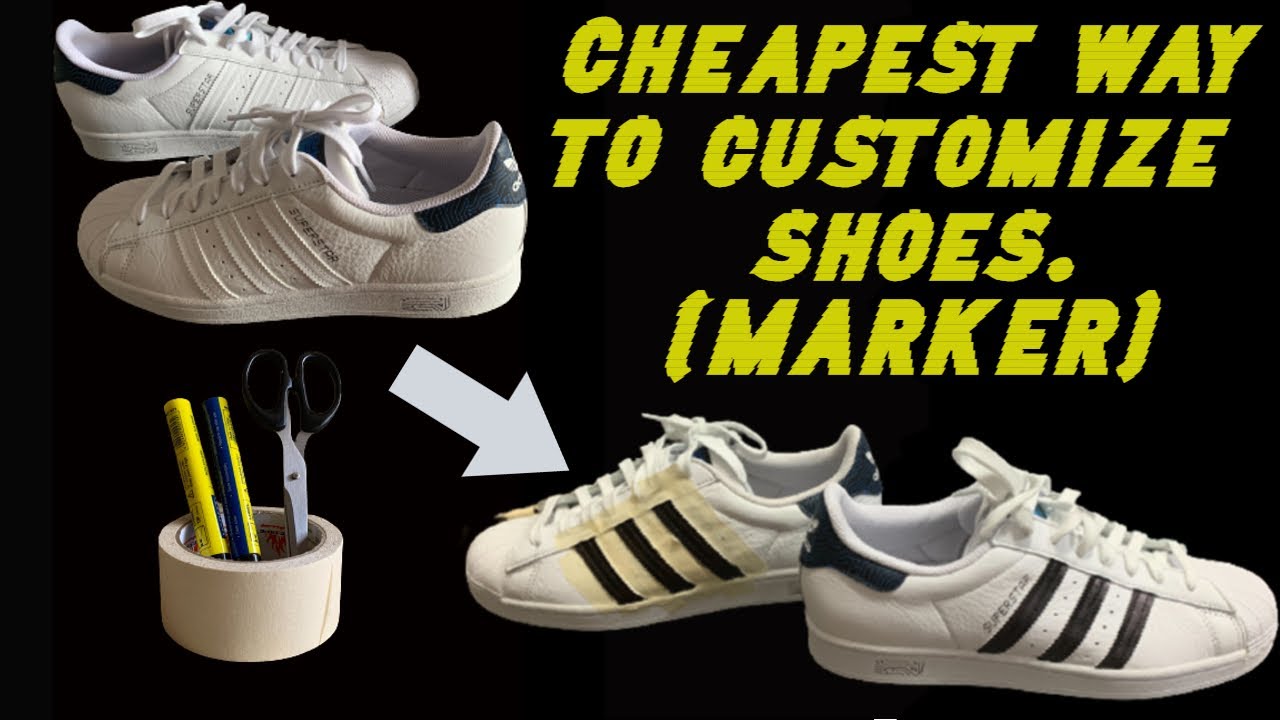 Cheap way to customize shoes |Marker| Adidas Superstar Full white to  Classic. - YouTube