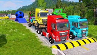Flatbed Trailer Toyota LC Cars Transportation with Truck - Pothole vs Car #07- BeamNG.Drive
