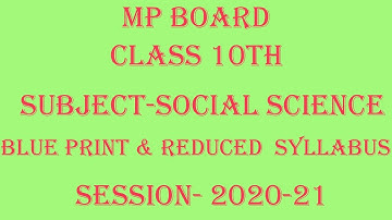 M P Board, Reduced Syllabus and Blue Print, Class – 10th,  Subject – Social Science, Session 2020-21