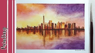 watercolor cityscape painting