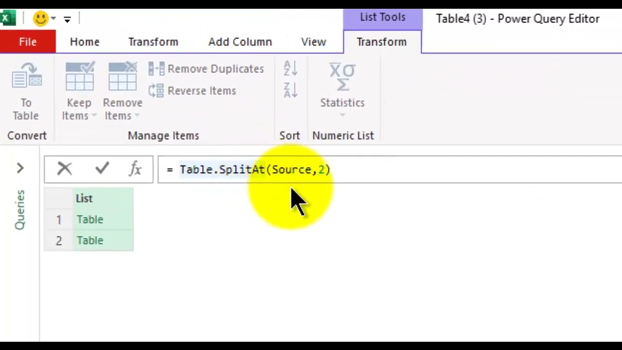 pq basic   Table SplitAt and Table Split