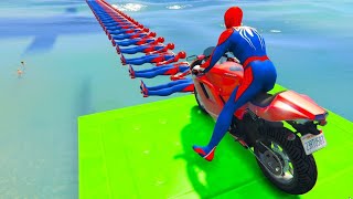 GTA 5 Crazy Ragdolls | Spiderman by Quad Bike On Rainbow Spiders Bridge (Zombie Shark Jumps)