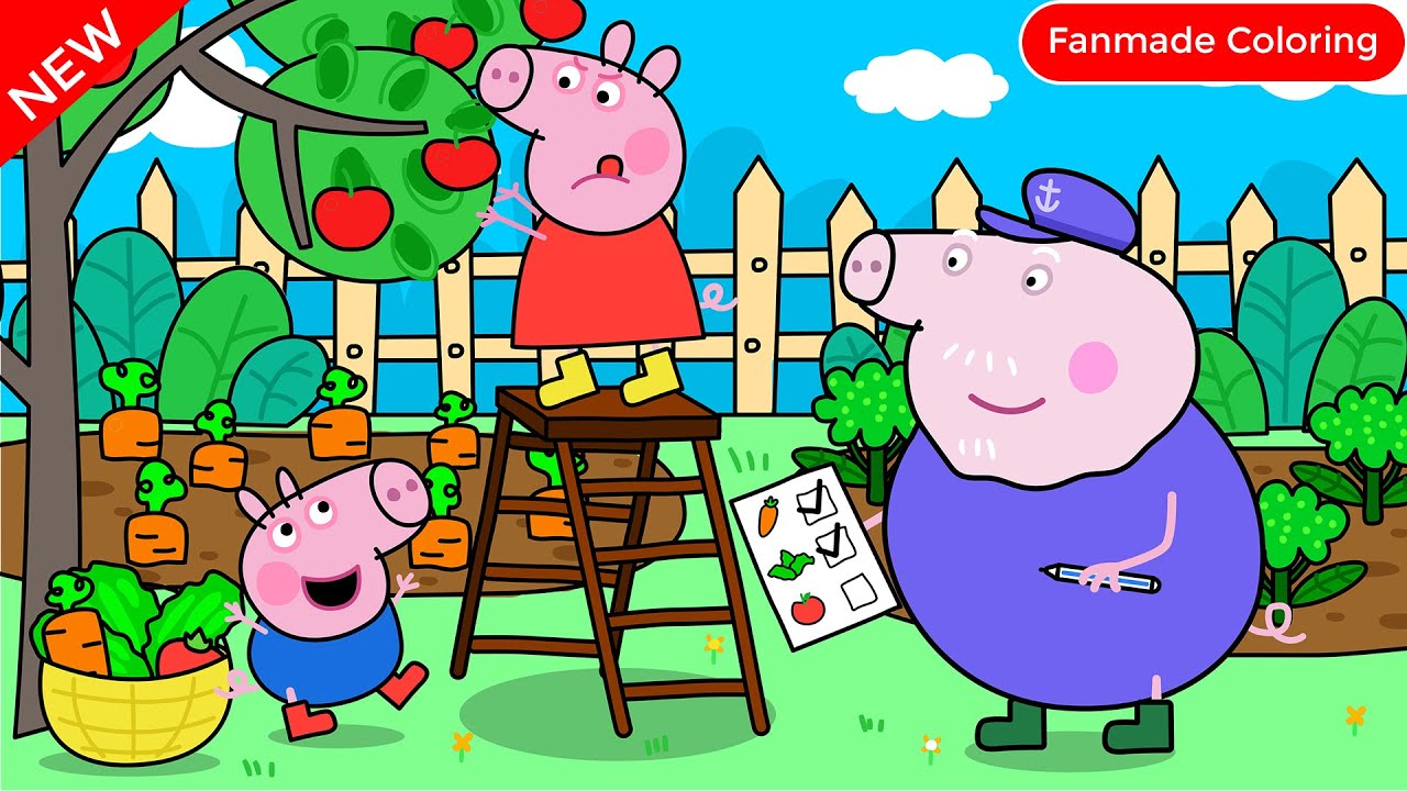Peppa Fruit and Vegetable Hunt Peppa Pig Fanmade Coloring Story YouTube