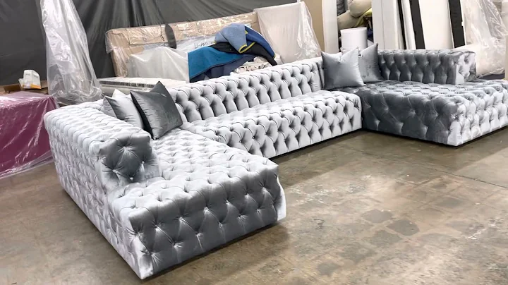 Soho tufted sectional in metallic velvet