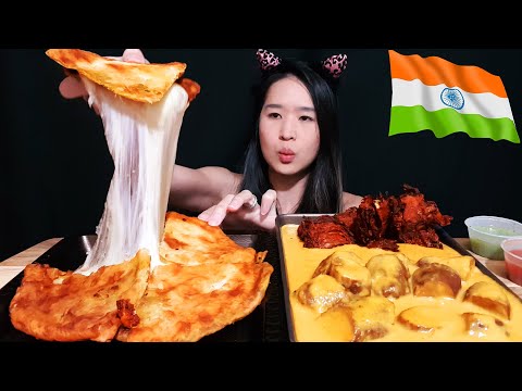 CHEESY INDIAN FOOD MUKBANG! Aloo Paratha, Malai Kofta & Onion Pakora - Spicy Curry & Crispy Asmr