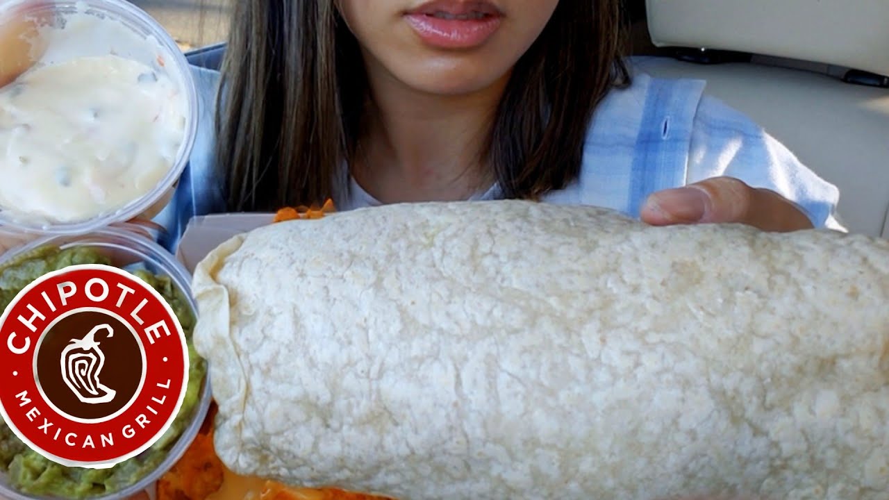 ASMR CHIPOTLE 🌯  GIANT BURRITO + CHEESE CHIP BIG BITE MUKBANG WHISPERING  REAL EATING SOUND 먹방