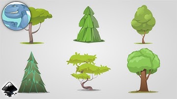 Set of simple stylised trees. Speed art in Inkscape.