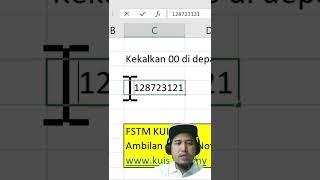 kekalkan 0 (sifar) di depan nombor telefon atau no-KP/IC #shorts #excel #excel1min