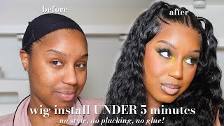 WIG INSTALL UNDER 5 MINUTES! PRE STYLED: NO STYLING, PLUCKING, OR GLUE REQUIRED! | WIGGINS HAIR