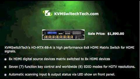KVMSwitchTech 8x8 HDMI Matrix Switch 3D with Digital Audio, Infra Red Remote, RS232