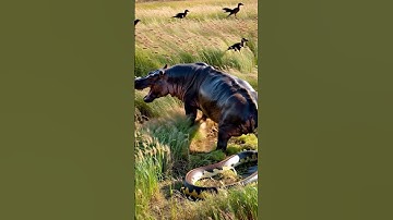 Rare image of a giant python being born by a hippo  #youtubeshorts #bigpython #snake #wildlife