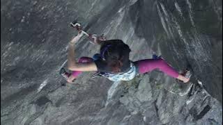 Anna Hazlenutt climbs the infamous groove pitch of the Quarryman