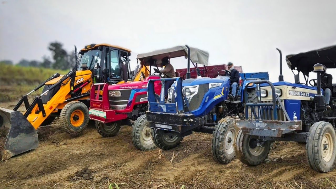 JCB 3DX expert driver loading mud | Mahindra Arjun 605,Swaraj 744 XT, Sonalika Di 55 with trolley ||