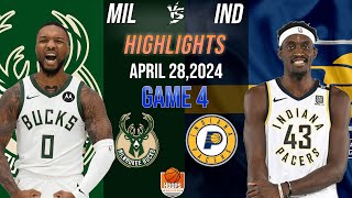 milwaukee bucks vs indiana pacers Game 4 - 1st and 2nd QRT Full Highlights 28 april 2024 ECR1