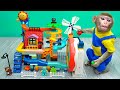 KiKi Monkey build a Satisfying Building Blocks Coaster and Marble Run ASMR | KUDO ANIMAL KIKI