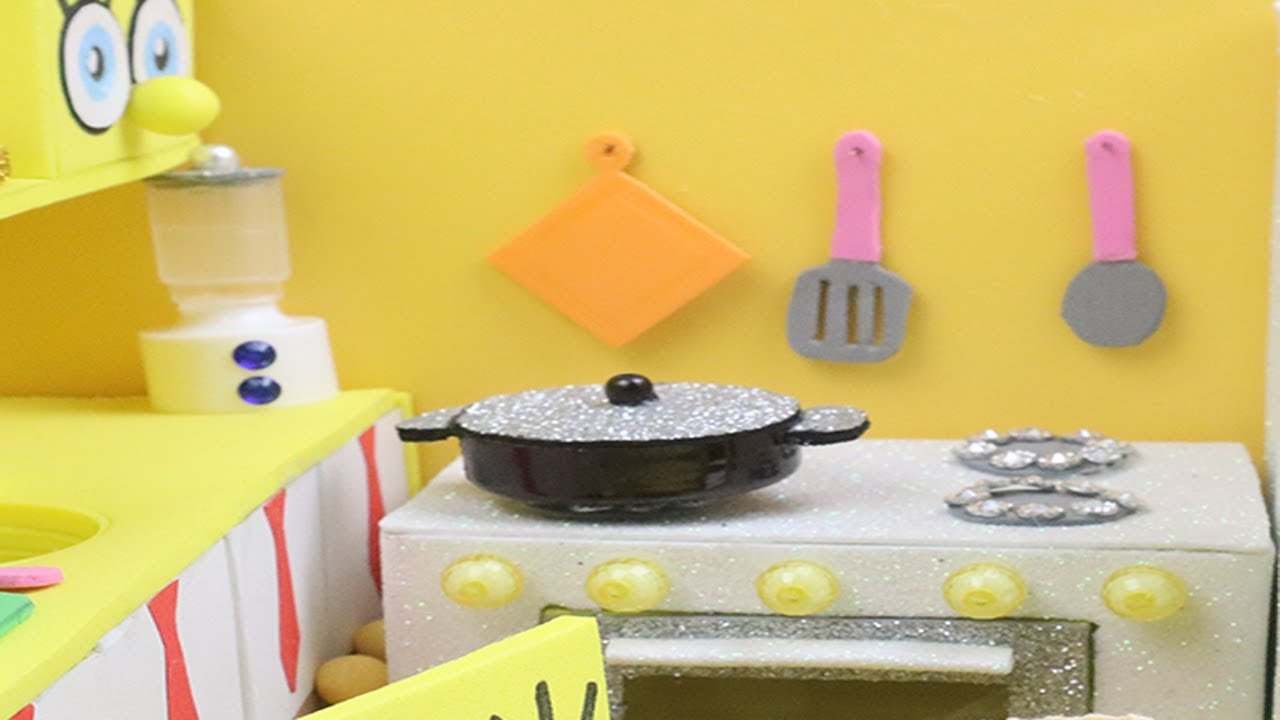 DIY Miniature Kitchen Sponge bob Miniature Dollhouse Kitchen for Kids