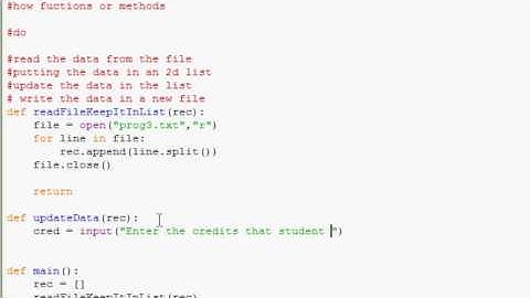Use of 2D list, methods, reading, writing files in a single PYTHON project.