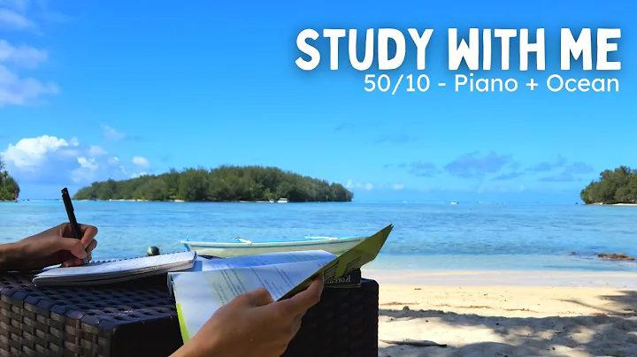 3-HOURS STUDY WITH ME at the beach ☀️ Calm Piano & Ocean 🎵 [50/10 Pomodoro Timer + Alarm ⏰]