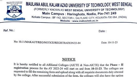 #makaut registration notice # makaut phase 2 notice #makaut notice 2023 #wbjee (makaut) board