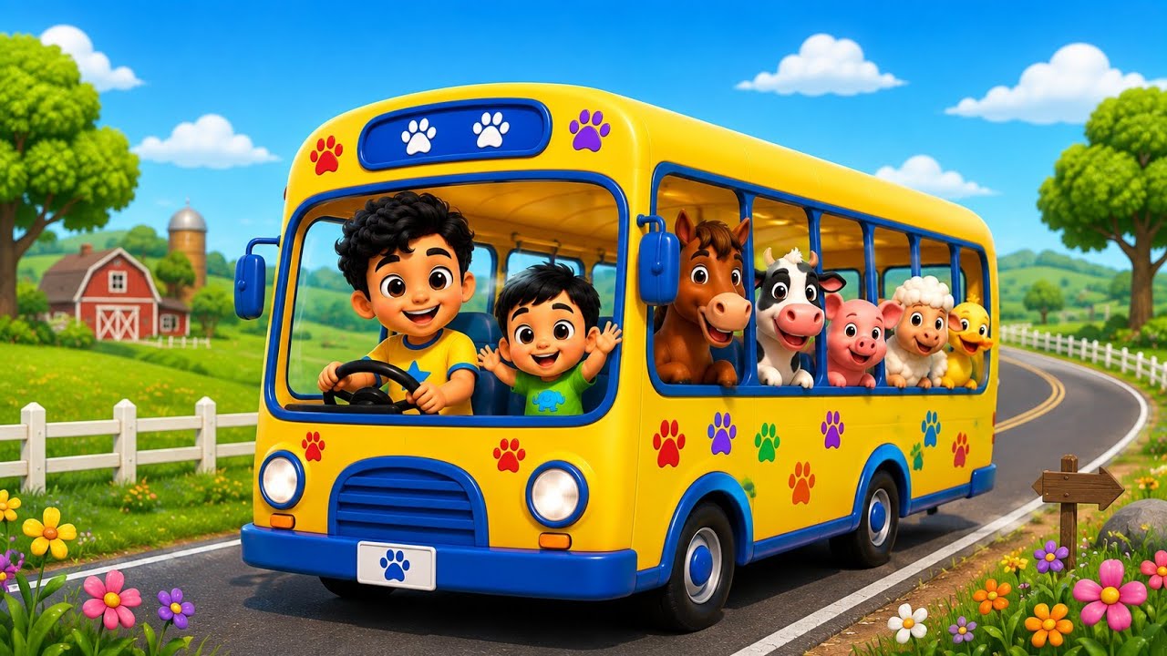 Wheels on the Bus Farm Animals, Animal Bus Song for Kids, Nursery Rhymes by Avi&Viku Adventures