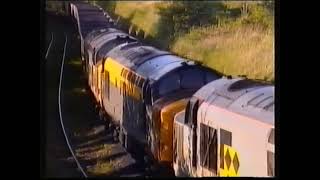 Rails in Wales, May 1995. Cwmbargoed. Triple headed 37s