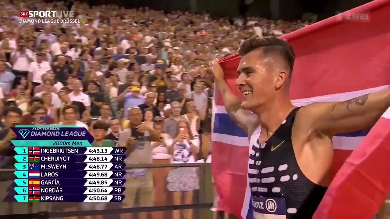 2'000 m World Record by Jakob Ingebrigtsen - Brussels Diamond League