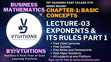 What are Exponents & Its Rules Part 1 Chapter-01 Basic Concepts Business Mathematics XI Sindh Board