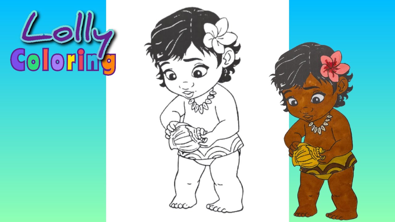 How to Coloring Baby Moana Disney Coloring Page Prismacolor Paint