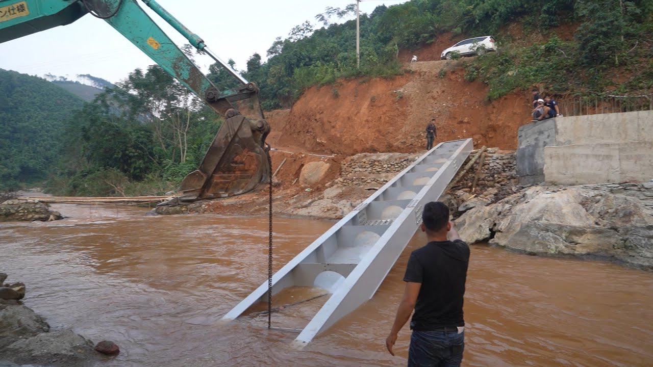 Cầu Hạnh Phúc (T 53) | Gác dầm cầu khủng bằng máy xúc quá kịch tính - thành công gác dầm lên Mố