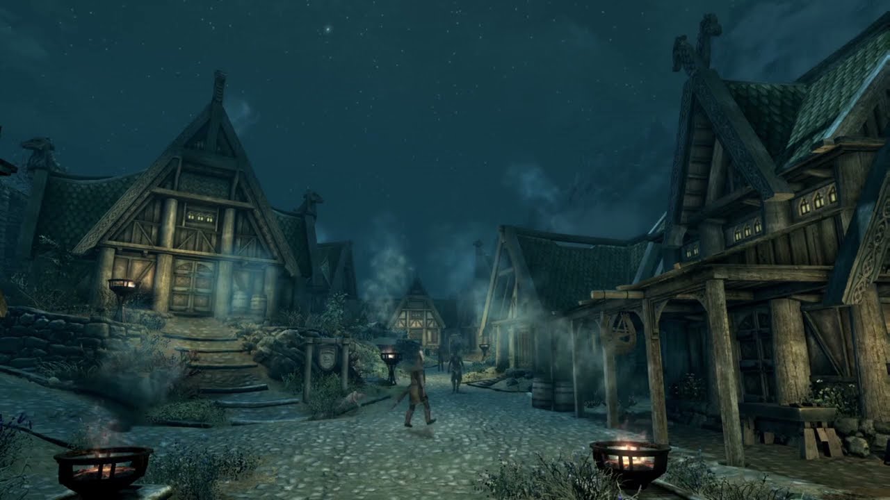 Skyrim | Night In Whiterun | Music & Ambience