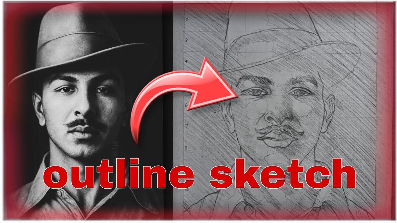 Bhagat Singh Outline Drawing Tutorial | Easy Step by Step Sketch for Beginners 