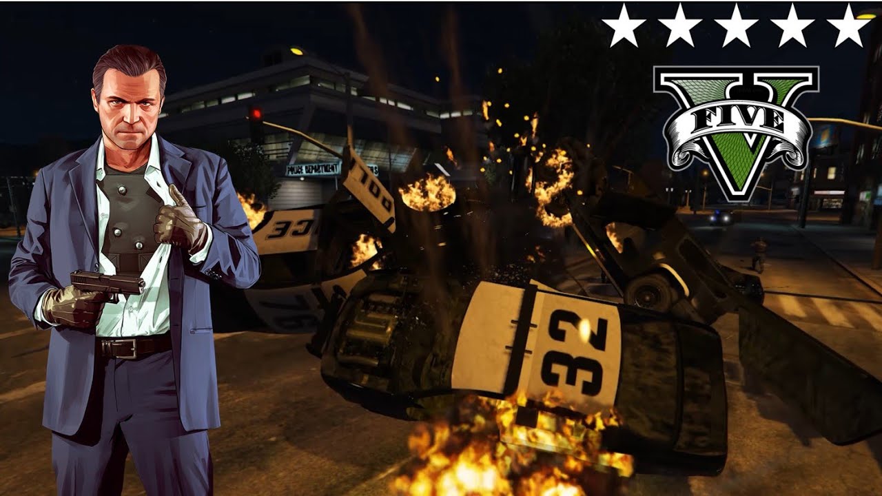 GTA 5 - Police Michael Five Star Cop Battle at the Police - Station ...