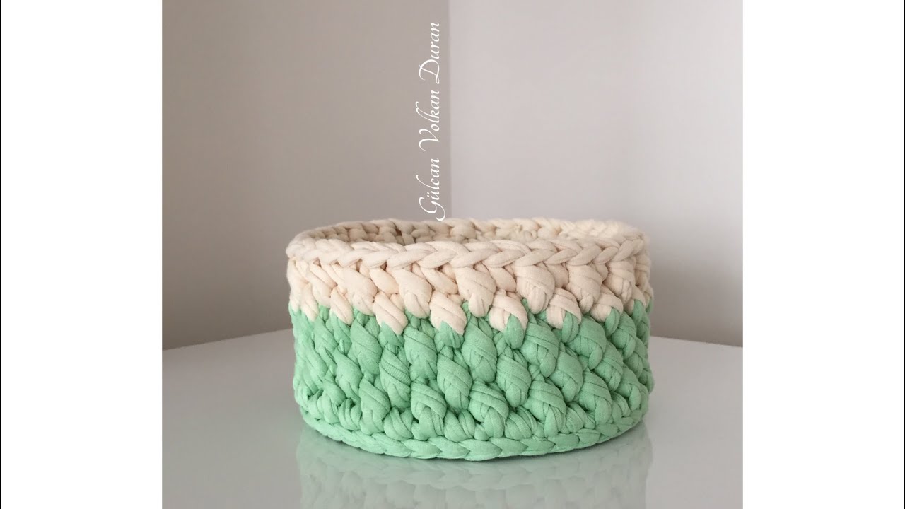 Penye ip ile modelli yuvarlak sepet yapımı -1