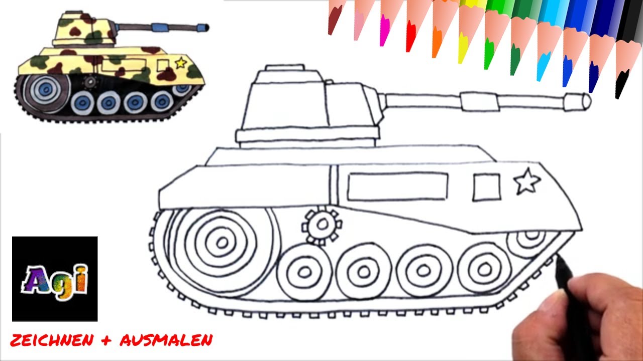 Panzer zeichnen und ausmalen / Kampfpanzer malen ️ Malen mit Agi ️