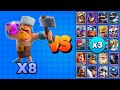 8 NUEVOS LEÑADORES vs TODAS LAS CARTAS TERRESTRES X3 | Clash Royale