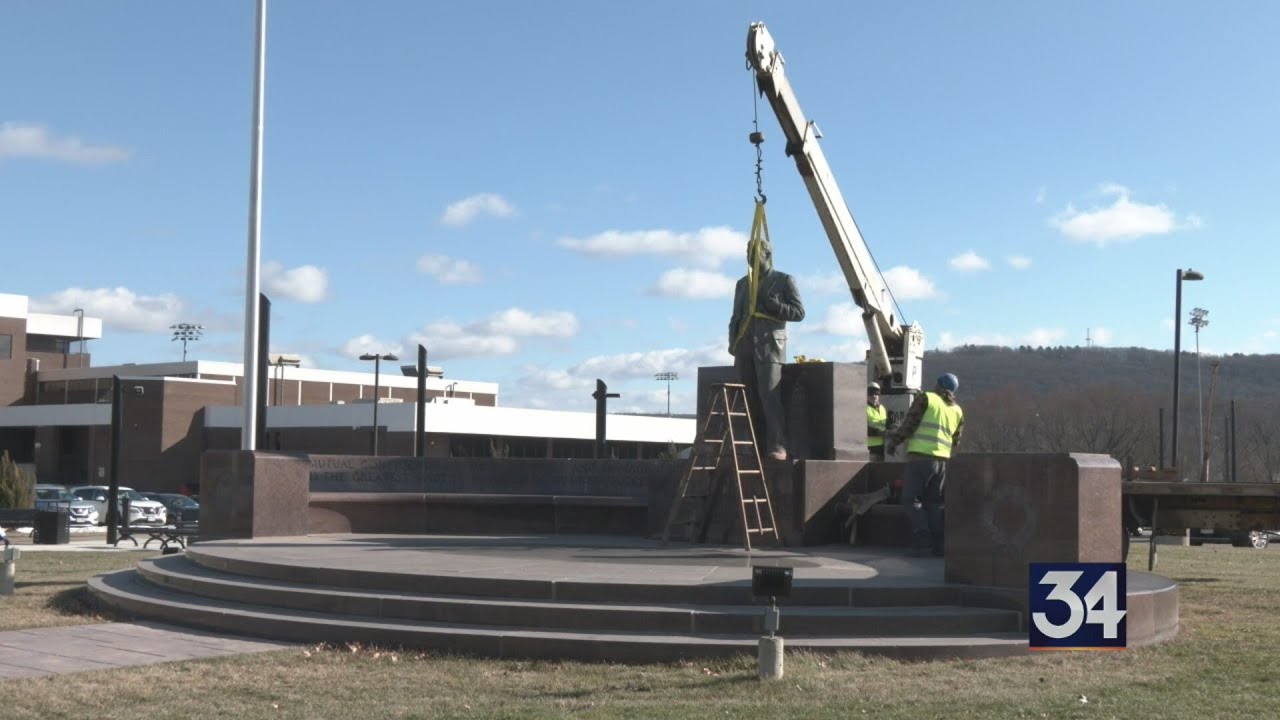 Statue of George F. Johnson getting refurbished