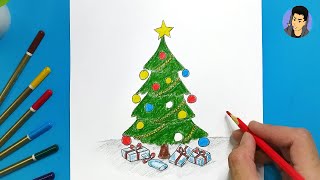 تعليم رسم شجرة الكريسماس بمناسة السنة الجديدة 2021 وبالخطوات | رسم سهل- How to draw a Christmas tree