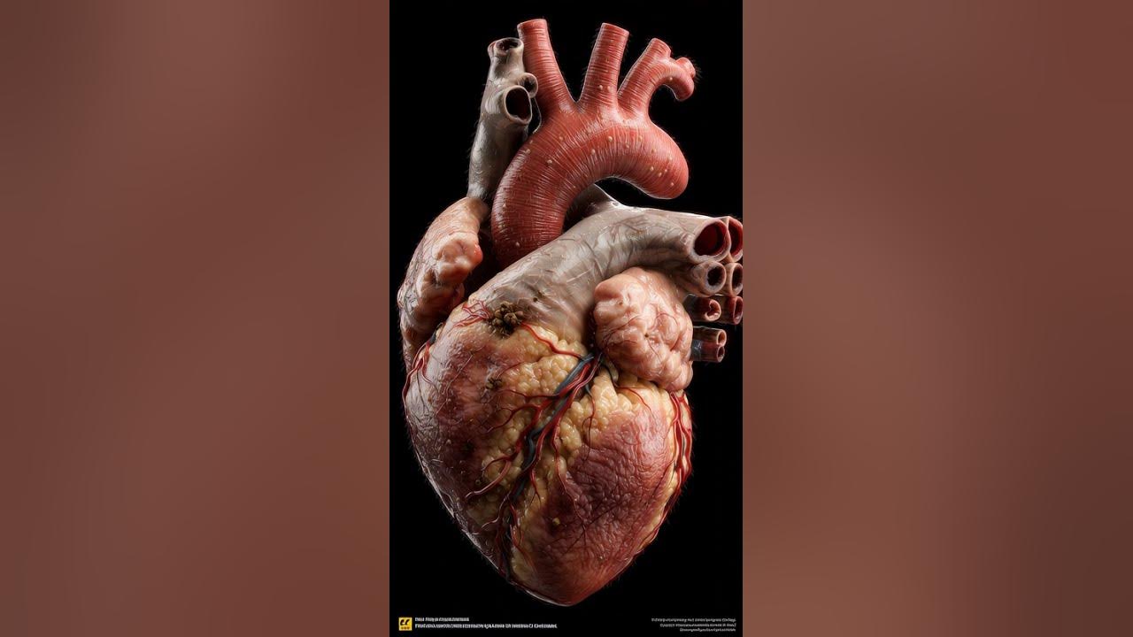 PHOTOREALISTIC IMAGE OF A HUMAN HEART, WITH THE AORTA STRAINING UNDER PRESSURE AS IF IT'S PHOTOREALISTIC IMAGE OF A HUMAN HEART, WITH THE AORTA STRAINING UNDER PRESSURE AS IF IT'S