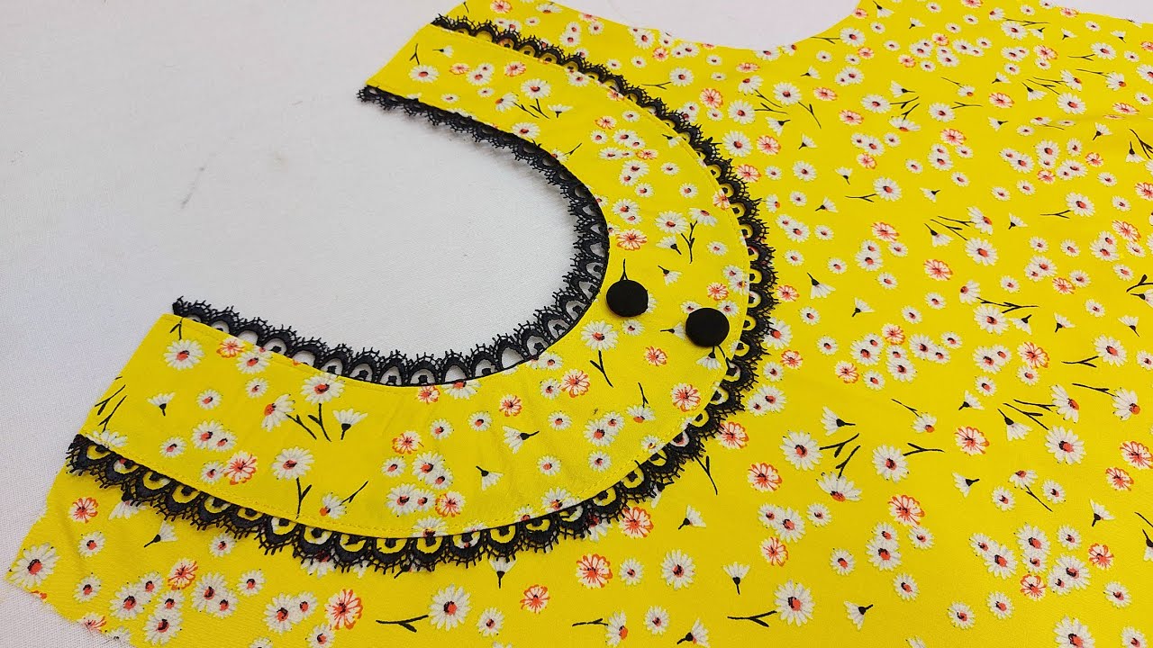 هكذا يكون مزج البساطة والجمال - خياطة صدر دشداشة نازكة |  neck design with lace and buttons