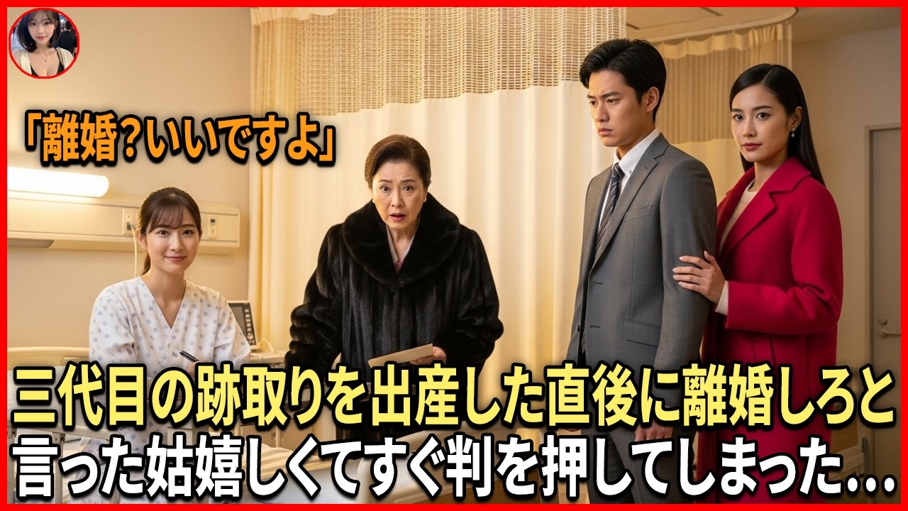 三代目の跡取りを出産した直後――不倫相手を連れて離婚しろと言った姑。私は嬉しくて、その場で離婚届に判を押してしまった…#動エピソード#老後の物語 #家族の物語