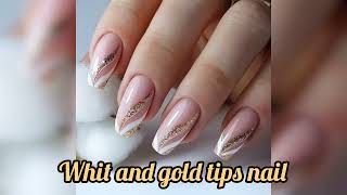 Trendy White Nails Art At Home for Beginners | Festive White & Gold Tips Nails