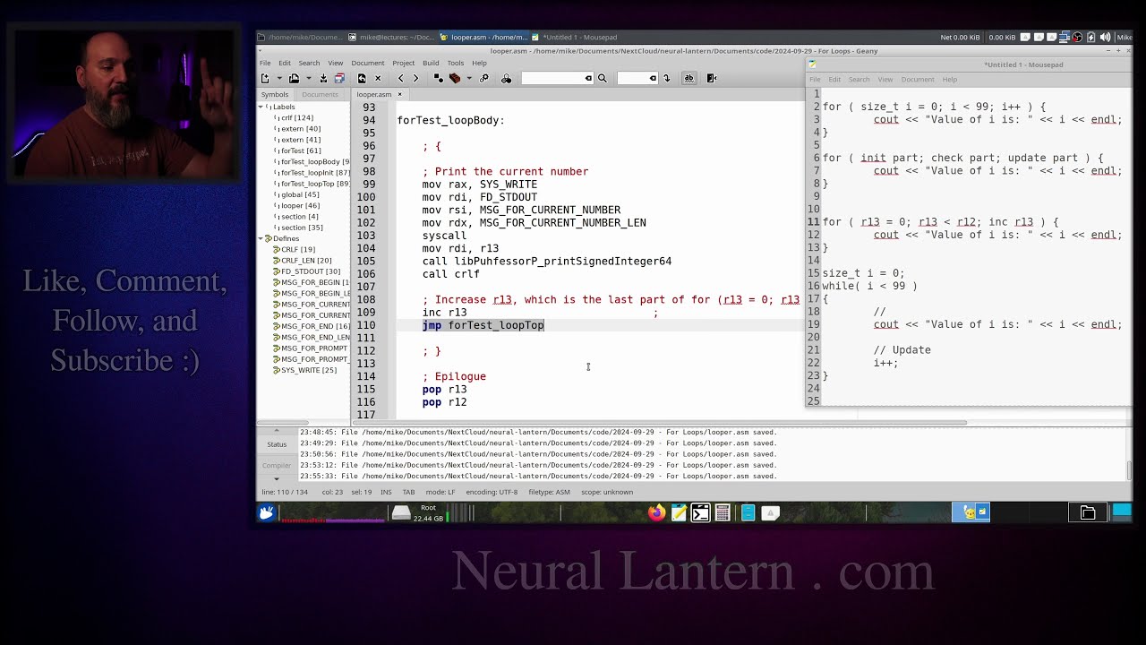 x86-64 Assembly For Loops Explained - YASM Tutorial - YouTube
